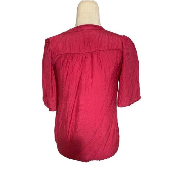 Splendid Womens Solid Bright Pink Silk Long Sleeve Top v Neck career Xs - Picture 2 of 4